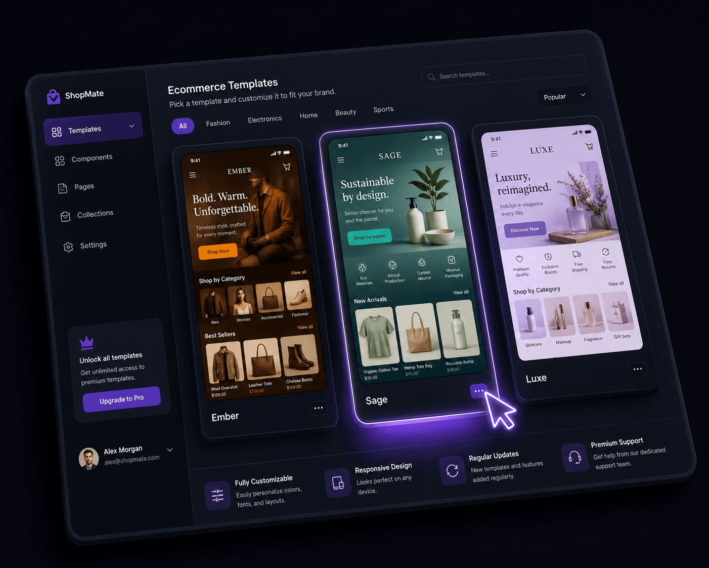 Choosing an app template in the ChronoGrowth panel